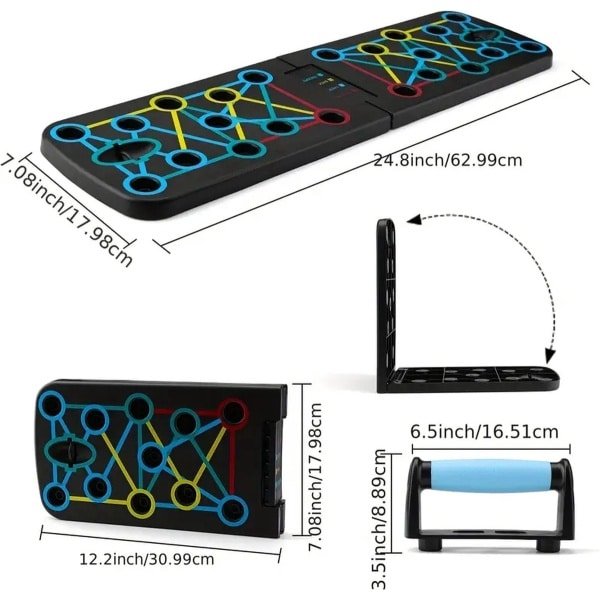 K&R Ventures® Push Up Board - Opvouwbaar & Draagbaar Fitnessbord met Weerstandsbanden - Push Up Handgrepen & Trainingssysteem - Professionele Krachttraining voor Mannen & Vrouwen - Thuis & Sportschool