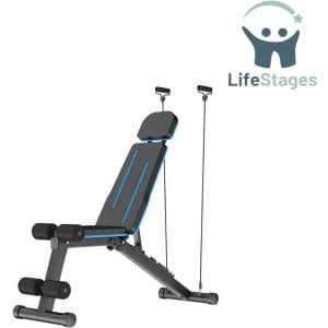 LifeStages - Fitnessbank - Opvouwbare Halterbank - Opvouwbare Trainingsbank - Bank met een Draagvermogen van 500 LBS - Press Bank - Incline Decline Bank voor Krachttraining met Verlengde Hoofdsteun