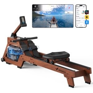MERACH Waterweerstand roeimachine voor thuis - Roeitrainers met ergonomisch zitje - Professionele Bluetooth-monitor met tablet-houder - Ideaal voor full-body training - Stille werking en realistisch watergevoel - Geschikt voor alle fitnessniveaus
