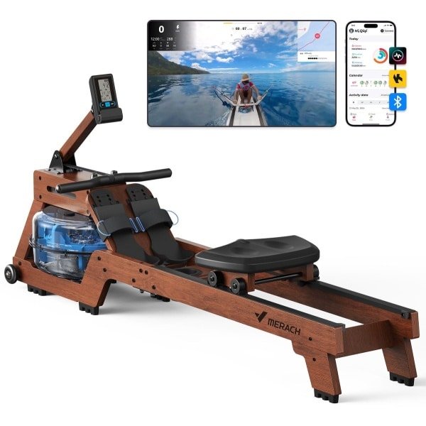 MERACH Waterweerstand roeimachine voor thuis - Roeitrainers met ergonomisch zitje - Professionele Bluetooth-monitor met tablet-houder - Ideaal voor full-body training - Stille werking en realistisch watergevoel - Geschikt voor alle fitnessniveaus