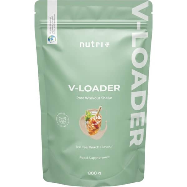 Nutri+ V-Loader Post Workout Shake- Ice Tea Peach Smaak - Hersteldrank voor spiergroei en regeneratie - met erwteneiwit, glutamine, creatine, vitaminen en mineralen - 800 g