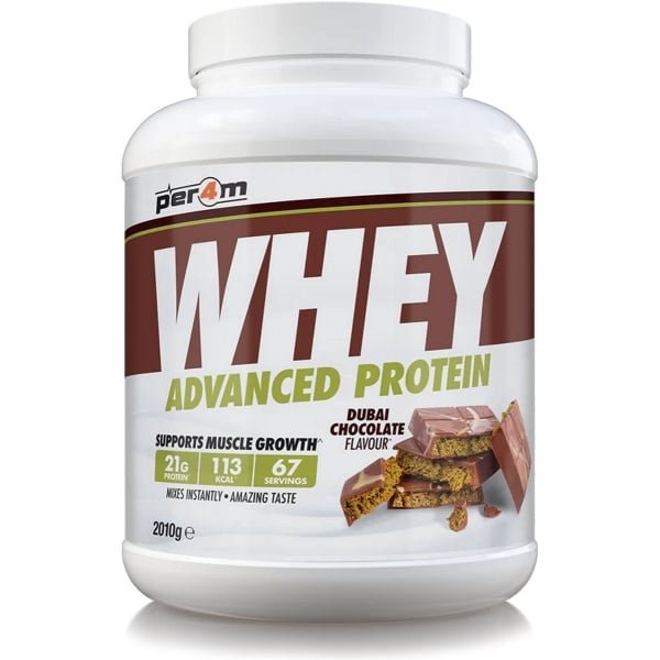 Per4m - Advanced Whey Protein - Dubai Chocolate - Proteine poeder - Eiwit shake - Eiwitpoeder - 2.01kg - Whey Protein - Eiwitshakes - Whey Proteine - Protein - Proteine - Proteine Shake - Shake - Fitness - Krachttraining - Gym