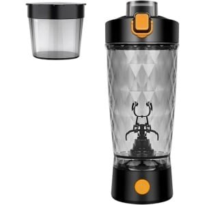 QTTVBTNA -Elektrische Protein Shaker 650ml - USB Oplaadbaar Shakerbeker met Poedervak, BPA-vrij, Ideaal voor Eiwitshakes, Pre-Workout & Milkshakes - Zwart