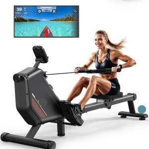 Roeimachine - Magnetische Roeitrainer - Roeiapparaat - Opvouwbare - met 16 Weerstandsniveaus - Bluetooth Connectie - LCD Display - 300N Weerstand - Max 150kg - Ergonomisch Ontwerp - Stil en Compact - Zwart