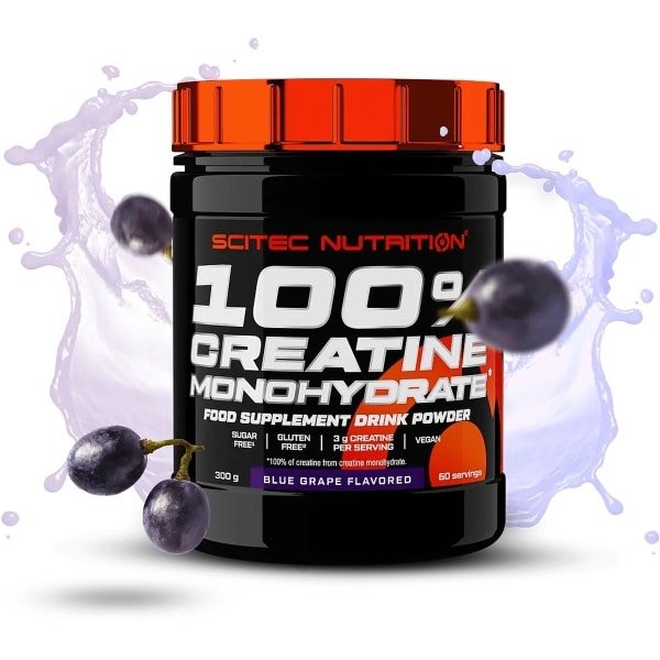 Scitec Nutrition - 100% Creatine Monohydrate (300 gram - Blue Grape) - Druif - 60 doseringen - creatine poeder - creatine monohydraat
