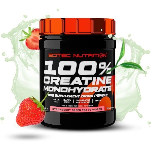 Scitec Nutrition - 100% Creatine Monohydrate (300 gram - Strawberry/Green Tea) - Aardbei - 60 doseringen - creatine poeder - creatine monohydraat