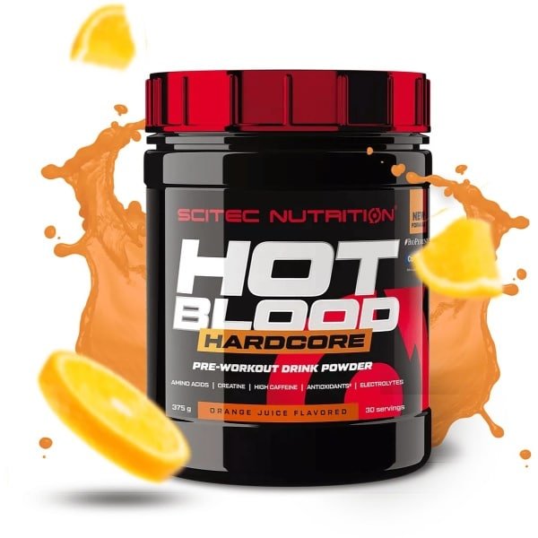 Scitec Nutrition - Hot Blood Hardcore (375 gram - Orange Juice) - Sinaasappel - krachtige pre workout formule - poeder - pre-workout - 30 doseringen