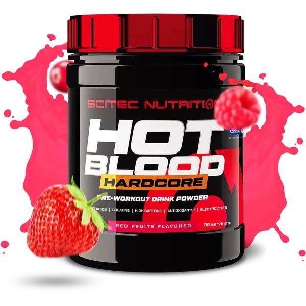 Scitec Nutrition - Hot Blood Hardcore (375 gram - Red Fruits) - Fruit - krachtige pre workout formule - poeder - pre-workout - 30 doseringen