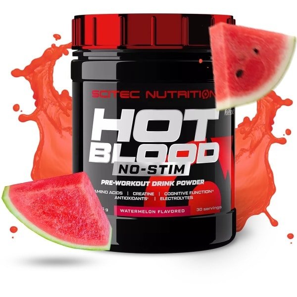 Scitec Nutrition - Hot Blood No-Stim (375 gram - Watermelon) - Watermeloen - pre workout zonder caffeine - poeder - pre-workout - 30 doseringen