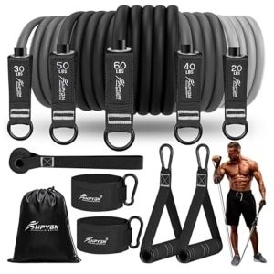 Set van 5 Weerstandsbanden met Handgrepen en Deuranker voor Krachttraining