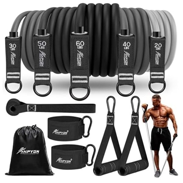 Set van 5 Weerstandsbanden met Handgrepen en Deuranker voor Krachttraining