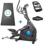 Skandika CardioCross Carbon Champ Elliptische Crosstrainer met beschermingsmat - Crosstrainers - Cardio trainer met 24,5kg vliegwielmassa en magnetisch remsysteem - Multifunctionele computer, Bluetooth, tablethouder, Kinomap - Tot 150kg - zwart