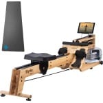 Skandika Styrke Roeitrainer SET - Roeitrainers - Roeiapparaat (211 x 54 x 47cm) + Mat (65 x 230cm) - Echt essenhouten waterroeier, regelbare waterweerstand, waterroeiapparaat thuis, gebruiker tot 200 cm/180 kg - Made in Germany - klassiek hout/zwart