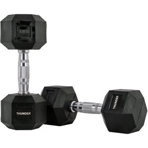 THUNDER® | HEXAGONAL-DUMBBELLS-10KG | Zwarte Rubberen Halter | Stalen Kern | Voor Krachttraining & Fitness | Antislip | Duurzaam & Professioneel | Per Stuk - Stevige Grip