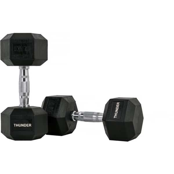 THUNDER® | HEXAGONAL-DUMBBELLS-12,5KG | Zwarte Rubberen Halter | Stalen Kern | Voor Krachttraining & Fitness | Antislip | Duurzaam & Professioneel | Per Stuk - Stevige Grip