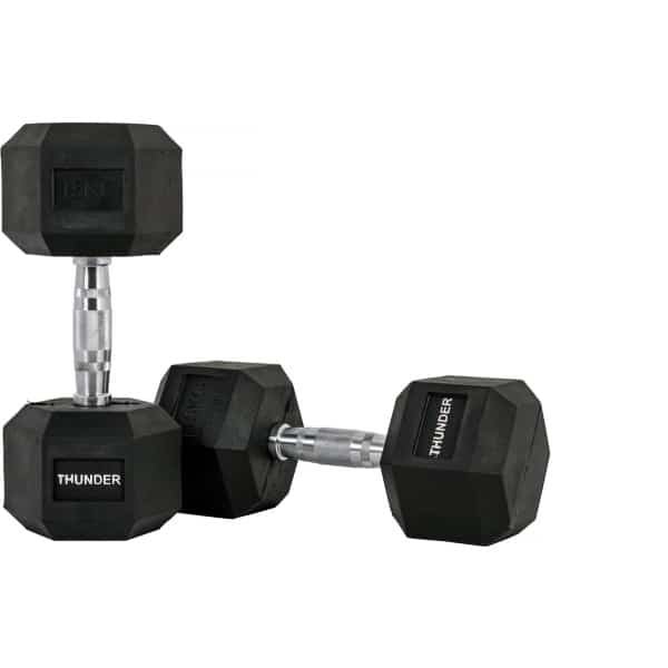 THUNDER® | HEXAGONAL-DUMBBELLS-15KG | Zwarte Rubberen Halter | Stalen Kern | Voor Krachttraining & Fitness | Antislip | Duurzaam & Professioneel | Per Stuk - Stevige Grip