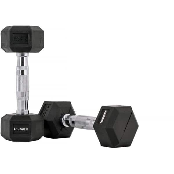 THUNDER® | HEXAGONAL-DUMBBELLS-2,5KG | Zwarte Rubberen Halter | Stalen Kern | Voor Krachttraining & Fitness | Antislip | Duurzaam & Professioneel | Per Stuk - Stevige Grip