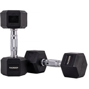 THUNDER® | HEXAGONAL-DUMBBELLS-7,5KG | Zwarte Rubberen Halter | Stalen Kern | Voor Krachttraining & Fitness | Antislip | Duurzaam & Professioneel | Per Stuk - Stevige Grip