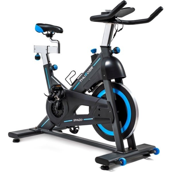 THUNDER® Hometrainer | SPINZO | Robuust en Stil | Bluetooth® | Verstelbaar zadel en stuur | LCD-display | Vliegwiel 18 kg | Transportwielen | Antislip pedalen | Voor thuisgebruik | Tot 135 kg gebruikersgewicht |