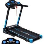 THUNDER® Loopband | ICON-BLUE | Opvouwbaar en Geavanceerd | Sneltoetsen | Veiligheidssleutel | Transportwielen | Plaats voor bidon | Compatibel met mobiele apparaten | Bluetooth | USB-poort | Trainingsprogramma's | Hellingshoek ve |