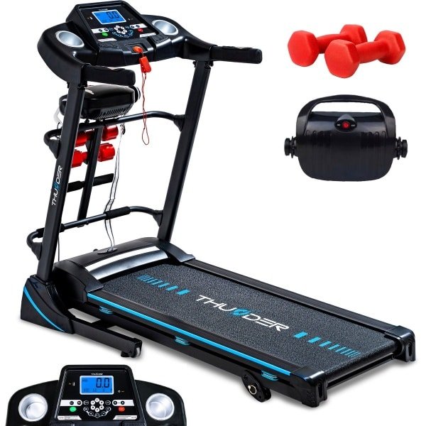 THUNDER® Loopband | ICON-D-BLACK | Met Massagefunctie | Opvouwbaar en Geavanceerd | Sneltoetsen | Veiligheidssleutel | Transportwielen | Plaats voor bidon | Bluetooth | USB-poort | Trainingsprogramma's | Hellingshoek |