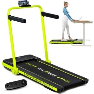 THUNDER® Loopband | IMPACT-LIME | Opvouwbaar en Krachtig | Sneltoetsen | Veiligheidssleutel | Transportwielen | Plaats voor telefoon/tablet | Compatibel met mobiele apparaten | Bluetooth-app | Afstandsbediening | Luidsprekers | Max. 130 kg |