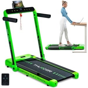 THUNDER® Loopband | RACE-GREEN | Opvouwbaar & Krachtig | Sneltoetsen | Veiligheidssleutel | Transportwielen | Bluetooth App | Afstandsbediening | Luidsprekers | Max. 130 kg |