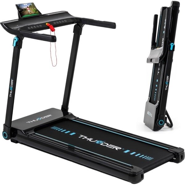 THUNDER® Loopband | ULTRA-BLACK| Elektrisch & Opvouwbaar | 45 cm Loopvlak | LED-display | Bluetooth & Luidsprekers | App Compatibel | Veiligheidssleutel | Max. 130 kg | Stil & Compact |