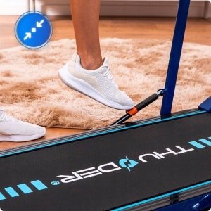 THUNDER® loopband | VIVA-BLUE | Klein | Onder het bureau | Opvouwbaar | Veiligheidssleutel | Transportwieltjes | Luidspreker | Bluetooth | Trainingsprogramma's |