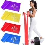 Terra Band set van 4 fitnessbanden met 4 weerstandsniveaus, oefenband Terraband met draagtas & oefeninstructies (mogelijk niet beschikbaar in het Nederlands). Ideaal voor yoga, pilates, krachttraining, fysiotherapie