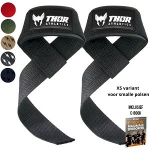 Thor Athletics Lifting Straps - XS - Krachttraining Accessoires - Powerlifting Straps - Deadlift Straps - Zwart - Inclusief E-Book