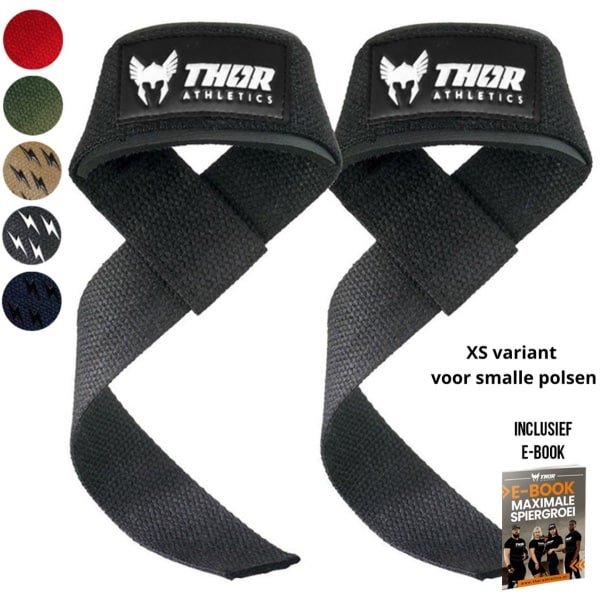 Thor Athletics Lifting Straps - XS - Krachttraining Accessoires - Powerlifting Straps - Deadlift Straps - Zwart - Inclusief E-Book