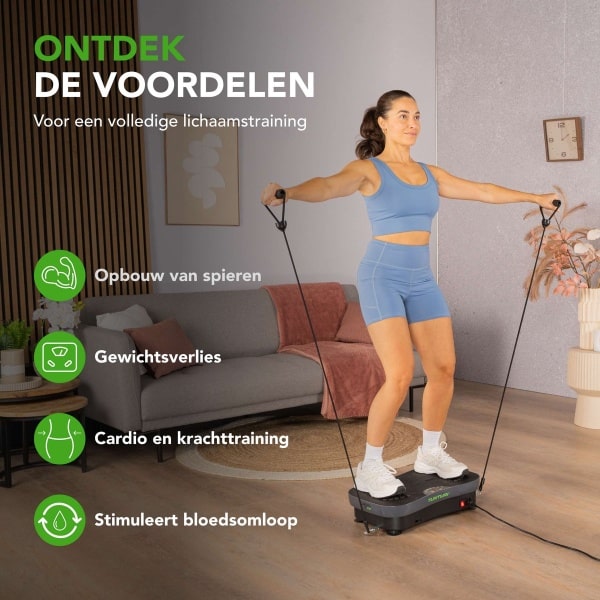 Tunturi Cardio Fit V30 Trilplaat - Incl weerstandsbanden en afstandsbediening - Vibration plate - 99 Snelheden - 10 programma's - Vibratie en oscillatie