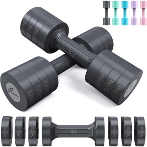 Verstelbare halterset voor dames - 4-in-1 dumbbell set met gewichten van 1-2,5 kg voor thuisgym en krachttraining