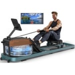 Water Roeimachine - Roeimachine - Magnetische Roeitrainer - Roeiapparaat - Opvouwbare - met Bluetooth Monitor - van Massief Hout - Ergonomisch Zitvlak - Max 160kg - 14L Watertank - Met Tablet Houder - Voor Thuisgebruik - Blauw
