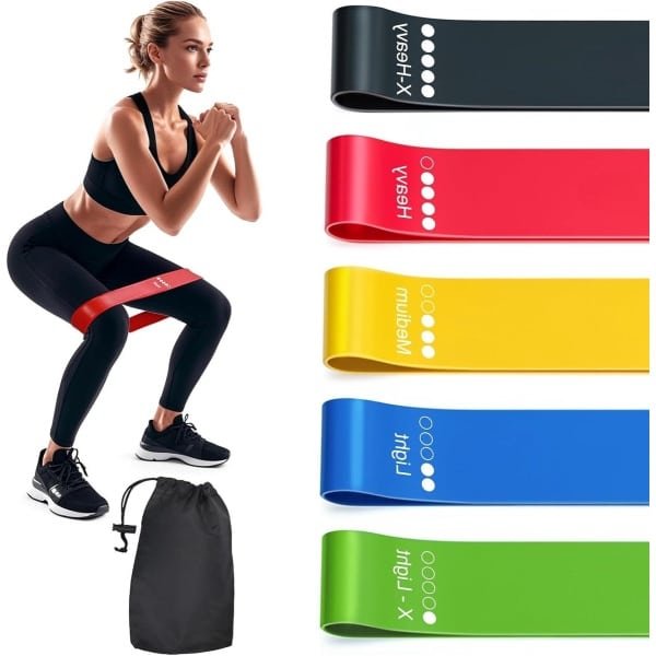 Weerstandsbanden set van 5 met 5 niveaus - Fitnessband voor yoga, pilates en krachttraining