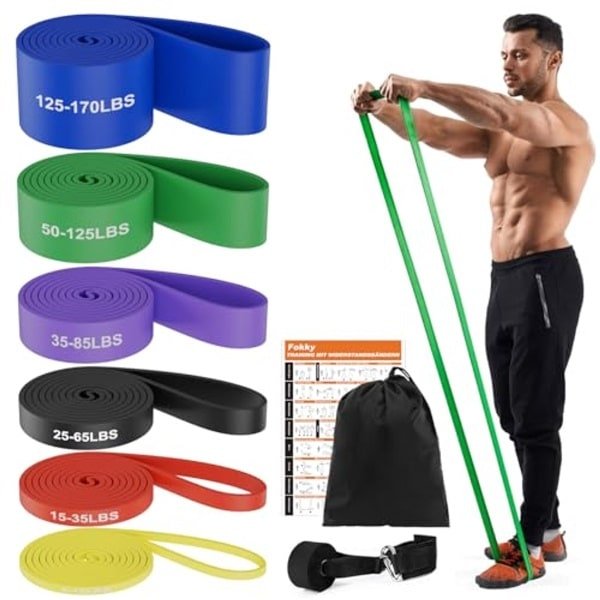 Weerstandsbandenset voor training, 6 niveaus, optrekbanden met deuranker, perfect voor crossfit en krachttraining