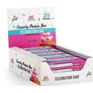 XXL Nutrition - Crunchy Protein Bar - 21 gram Eiwit - Eiwitreep, Proteine Repen, Fitness Snack - Diverse Smaken - 12 Pack - Celebration Cake