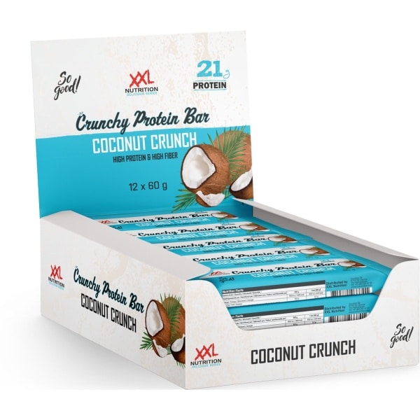 XXL Nutrition - Crunchy Protein Bar - 21 gram Eiwit - Eiwitreep, Proteine Repen, Fitness Snack - Diverse Smaken - 12 Pack - Coconut
