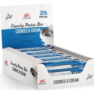 XXL Nutrition - Crunchy Protein Bar - 21 gram Eiwit - Eiwitreep, Proteine Repen, Fitness Snack - Diverse Smaken - 12 Pack - Cookies & Cream