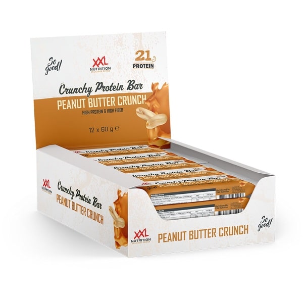 XXL Nutrition - Crunchy Protein Bar - 21 gram Eiwit - Eiwitreep, Proteine Repen, Fitness Snack - Diverse Smaken - 12 Pack - Peanut Butter Crunch