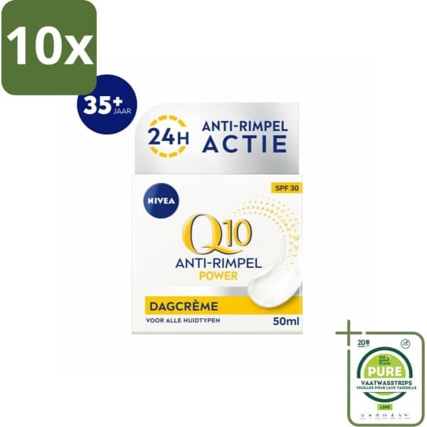 10 x NIVEA - Q10 POWER Dagcrème - Anti-Rimpel Crème - SPF 30 - Voor alle huidtypen - Met Q10 & Creatine - Collageenversterker - 50 ml - Grootverpakking - Anti-rimpel Crème - Dagcrème - NIVEA Q10 - Collageen Booster - SPF 30