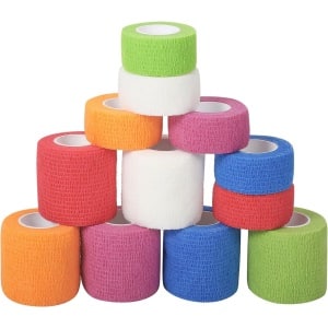12 rollen Crossfit-tape, 5 cm x 4,5 m & 2,5 cm x 4,5 m, cohesive elastische plakband, zelfklevend, sport voor eerste hulp, sportblessures, enkels (6 kleuren)