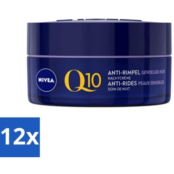 12 x NIVEA - Nachtcrème - Q10 POWER Anti-Rimpel Gevoelig - Voor gevoelige huid - Met Q10, Creatine & Zoethoutextract - 50 ml - Nivea Q10 - Anti-rimpel Crème - Gevoelige Huid - Nachtcrème - Rimpelvermindering