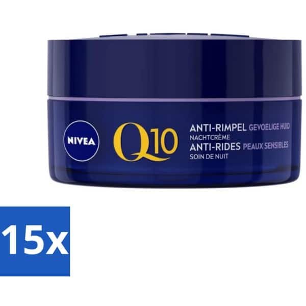 15 x NIVEA - Nachtcrème - Q10 POWER Anti-Rimpel Gevoelig - Voor gevoelige huid - Met Q10, Creatine & Zoethoutextract - 50 ml - Anti-rimpel Crème - Gevoelige Huid Crème - Nachtcrème - Rimpelverlichting - Q10 Crème