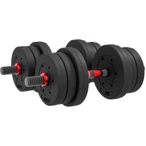 2-in-1 Halterset - Verstelbaar Halter & Halterstang - 20 KG - 4 x 2 kg, 4 x 1,5 kg, 4 x 1,25 kg Schijven - Antislip Dumbbell - Vloervriendelijk - Thuisgym Oplossing - Krachttraining - Zwart/Rood
