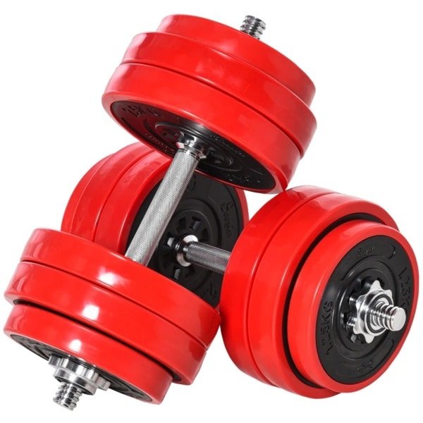 2-in-1 Halterset - Verstelbaar Halter & Halterstang - 20/30 KG - 8 x 2,5 kg, 4 x 1,25 kg Schijven - Antislip Dumbbell - Thuisgym Oplossing - Krachttraining - Rood/Zwart