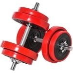 2-in-1 Halterset - Verstelbaar Halter & Halterstang - Dumbbell 20/30 KG - 4 x 2,5 kg, 4 x 1,25 kg Schijven - 2 Korte Stokken, 1 Lange Stok - Thuisgym Oplossing - Krachttraining - Rood/Zwart