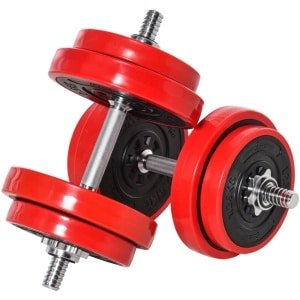 2-in-1 Halterset - Verstelbaar Halter & Halterstang - Dumbbell 20/30 KG - 4 x 2,5 kg, 4 x 1,25 kg Schijven - 2 Korte Stokken, 1 Lange Stok - Thuisgym Oplossing - Krachttraining - Rood/Zwart