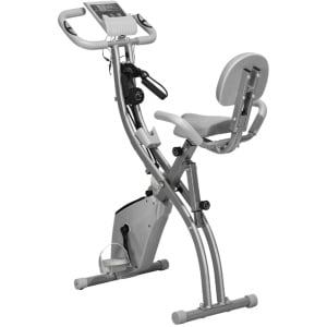 2-in-1 Opvouwbare Hometrainer - X-Bike met 8 Weerstandsniveaus - Vliegwiel 2,5KG - met 2 Weerstandsbanden - LCD Scherm - Hartslagmeter - Verstelbare Zitting - Fietstrainer - Fitnessfiets - Grijs